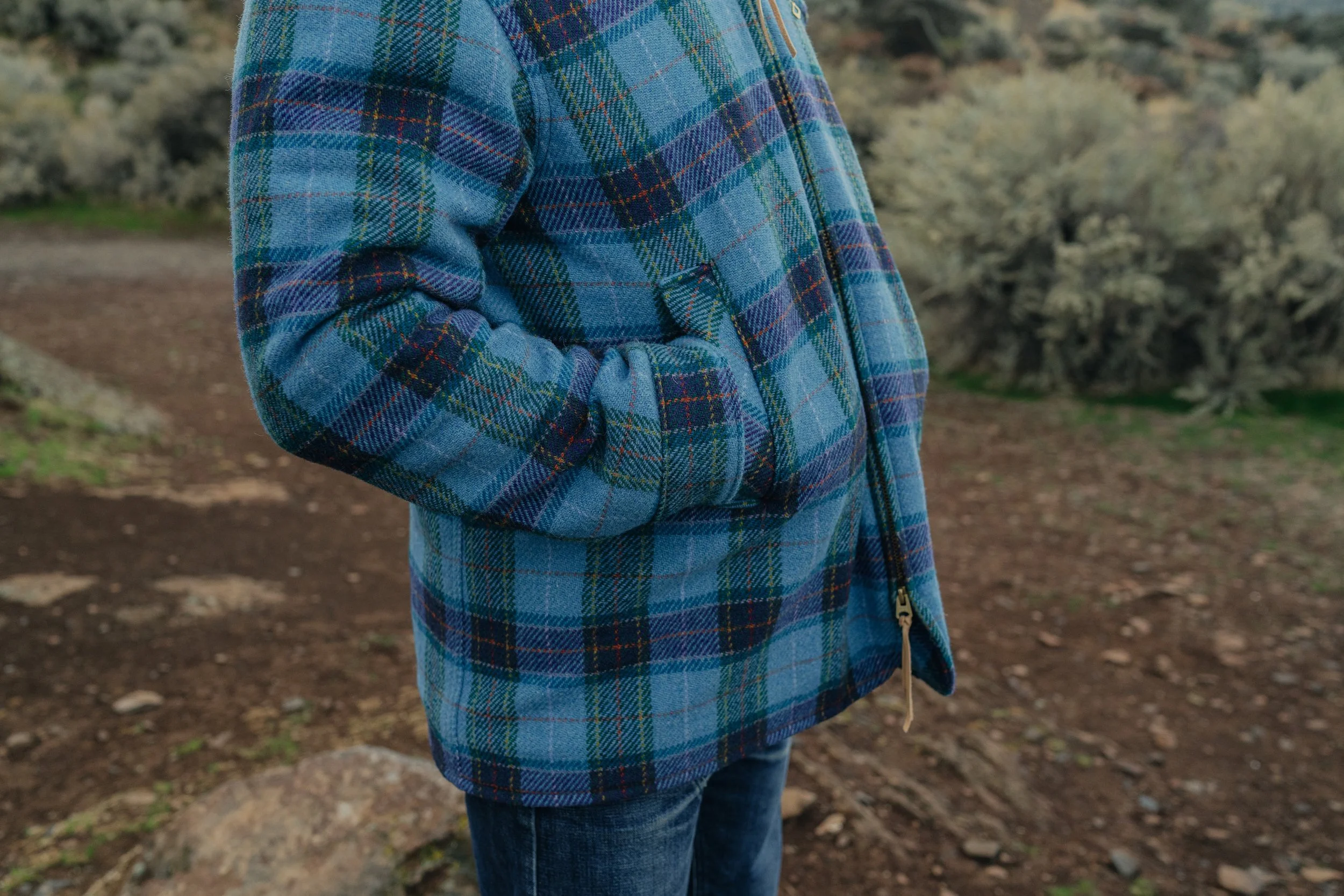 Black Bear Brand SKY BLUE Harris Tweed Tartan ZIP Coat (hand woven